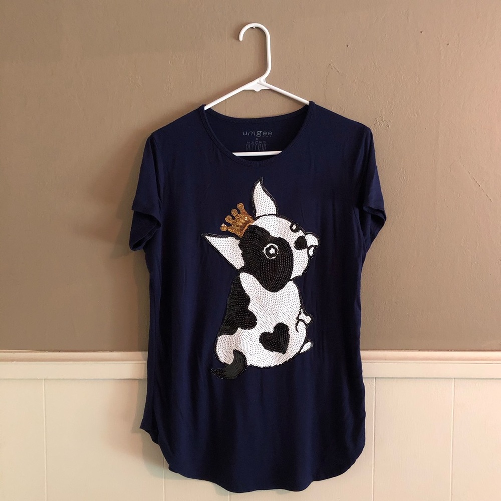 Cute sequin Boston terrier (French bulldog?) top